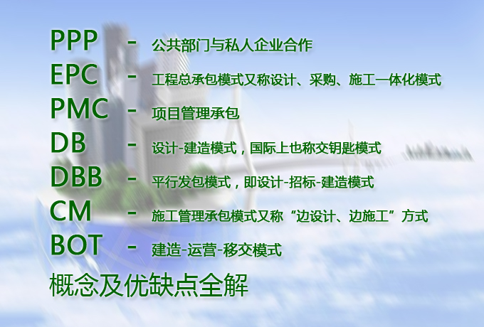 【最全】PPP、EPC、PMC、DB、DBB、CM、BOT概念及優(yōu)缺點(diǎn)全解